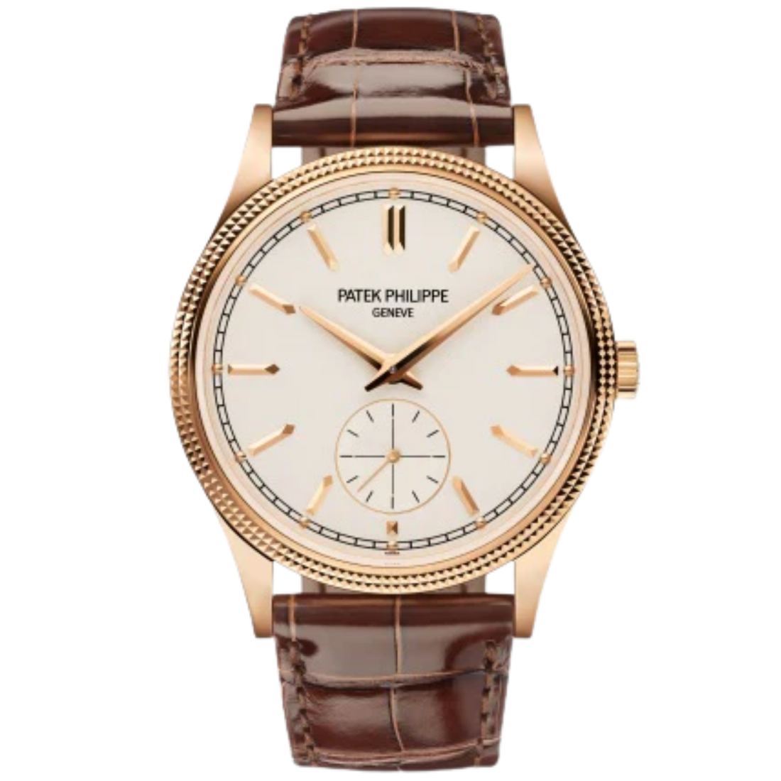 6119R Calatrava 39mm Shiny Chocolate Brown Alligator Leather Strap Silvery Grained Dial Rose Gold Bezel