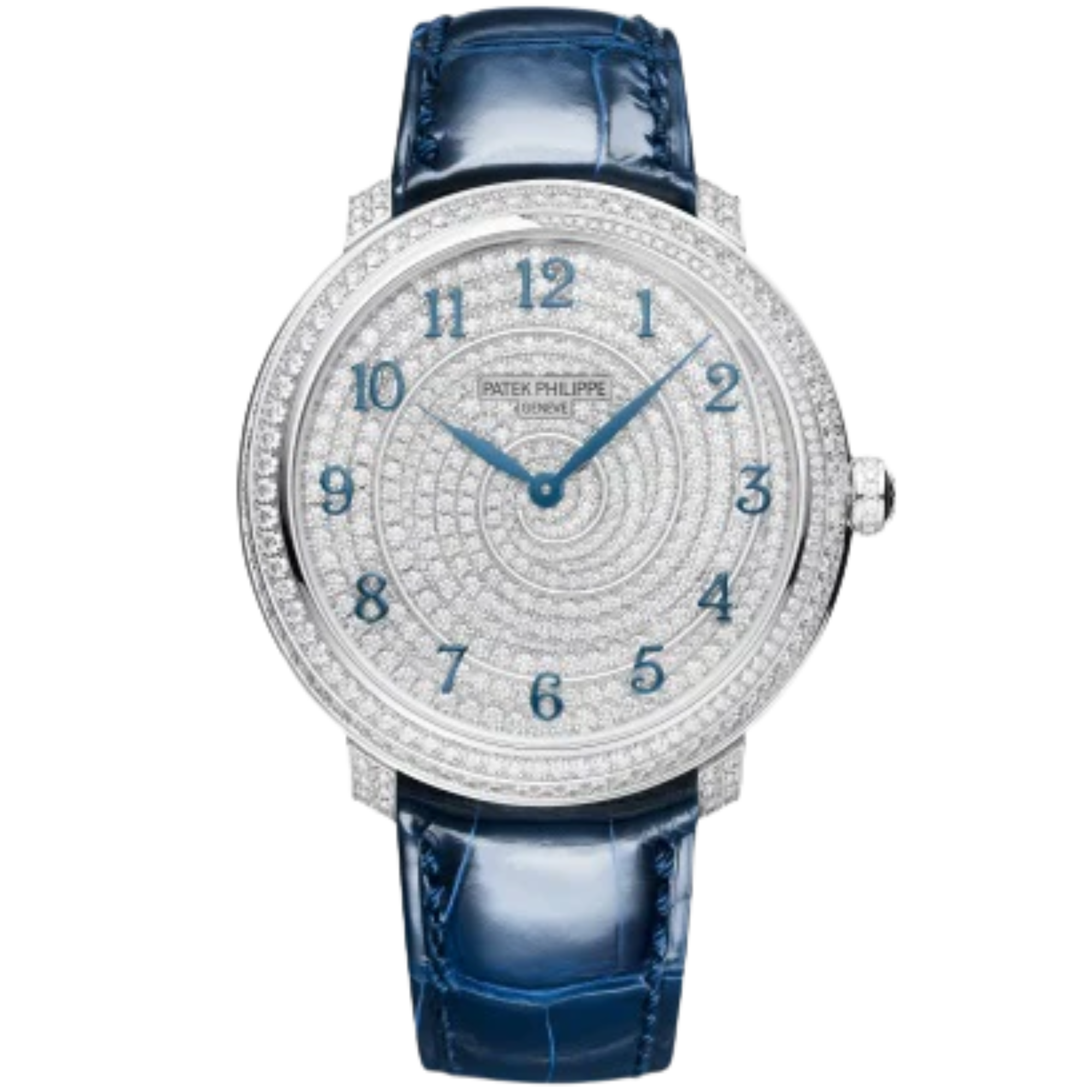 4978/400G Calatrava 36.5mm Shiny Dusk Blue Alligator Leather Strap 18K Gold Full Diamond-set Dial White Gold Bezel