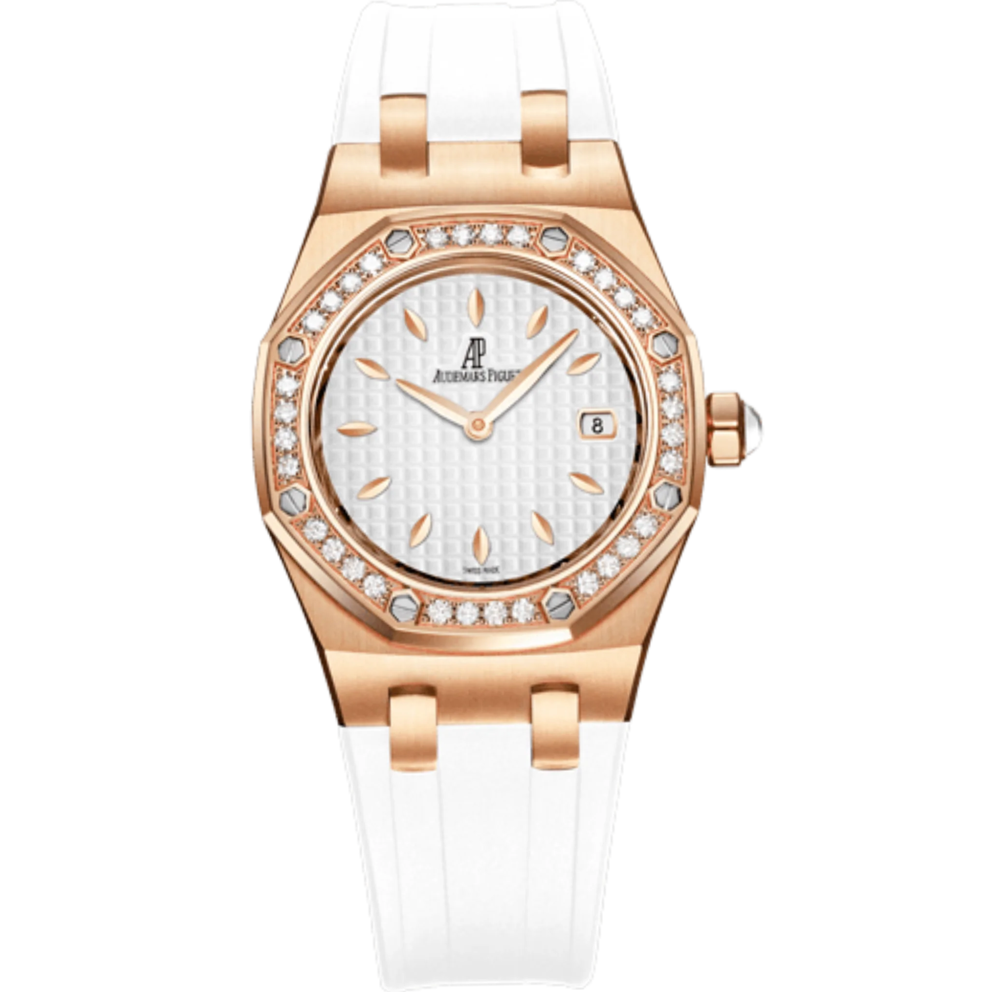 Audemars Piguet Royal Oak Ref. 67621OR.ZZ.D010CA.01 33MM Rose Gold White Dial on White Rubber