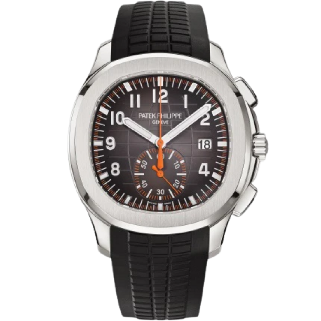 Patek Philippe Aquanaut Ref. 5968A-001 42.2mm Black/Orange Strap Embossed Black Dial Steel Bezel
