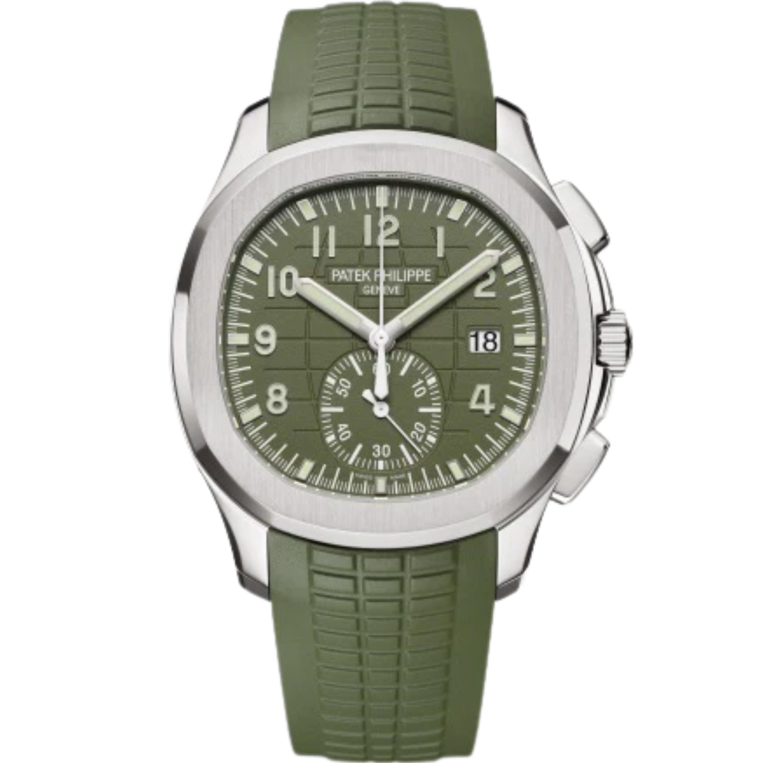 5968G-010 Aquanaut 42.2mm Khaki Green Strap Embossed Khaki Green Dial White Gold Bezel