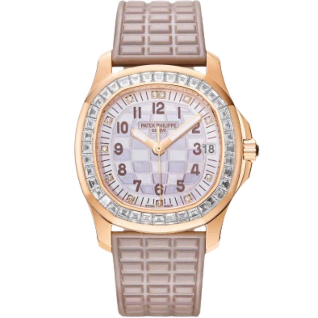 5072R Aquanaut Luce Haute Joaillerie 35.6mm Pearly Beige Tropical Strap Two-tone Beige Mother-of-Pearl Engraved Checkered Dial Baguette Diamond-set Rose Gold Bezel