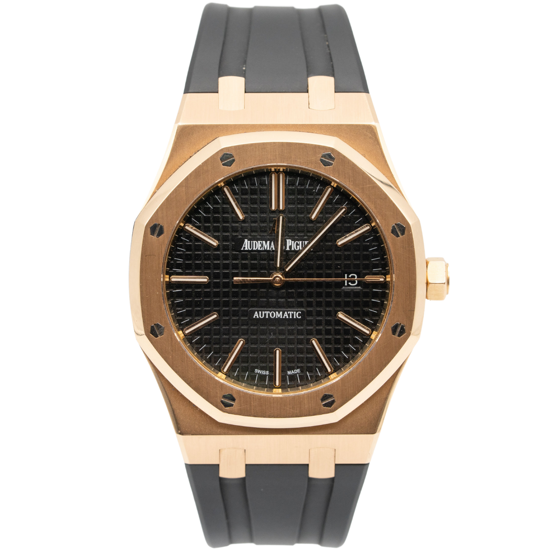 Audemars Piguet Royal Oak Ref. 15400OR.OO.D002CR.01 41MM Rose Gold Black Dial On Black Rubber Strap