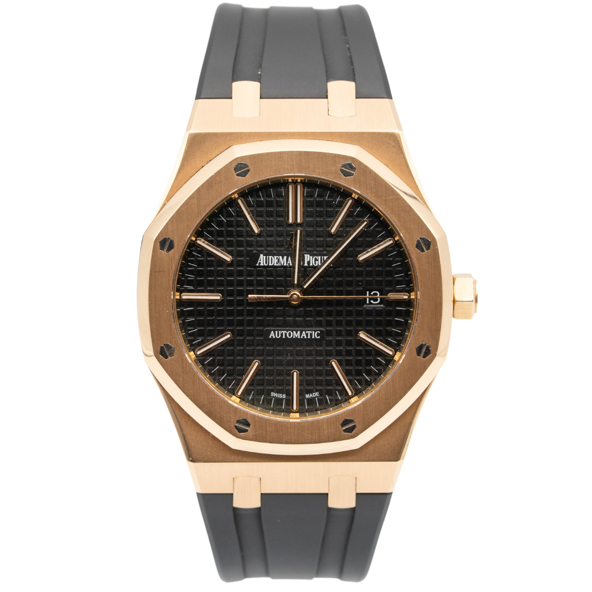 Audemars Piguet Royal Oak Ref. 15400OR.OO.D002CR.01 41MM Rose Gold Black Dial On Black Rubber Strap