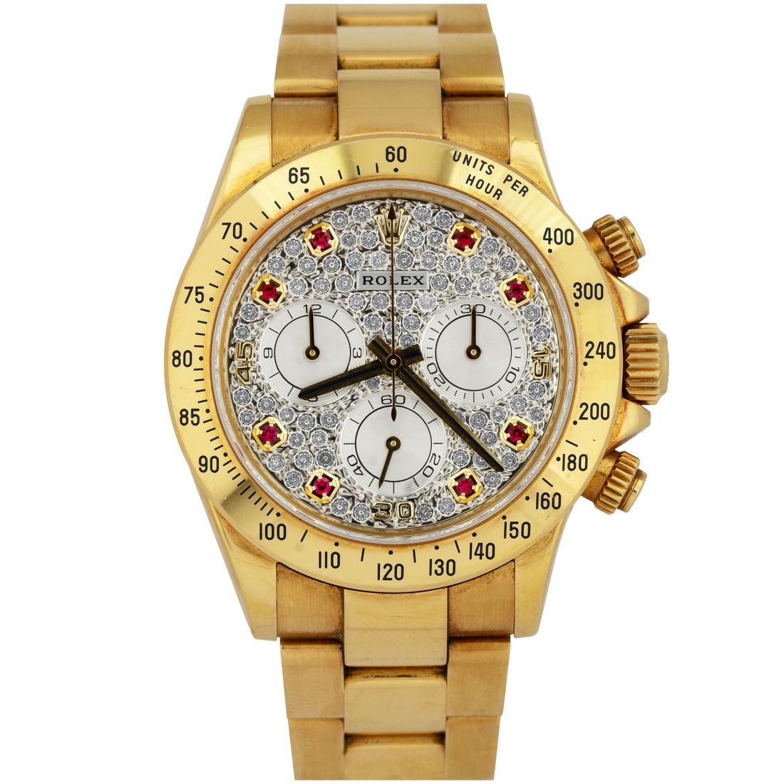 Rolex Daytona Ref. 116528 Yellow Gold Pave Dial with Ruby Markers