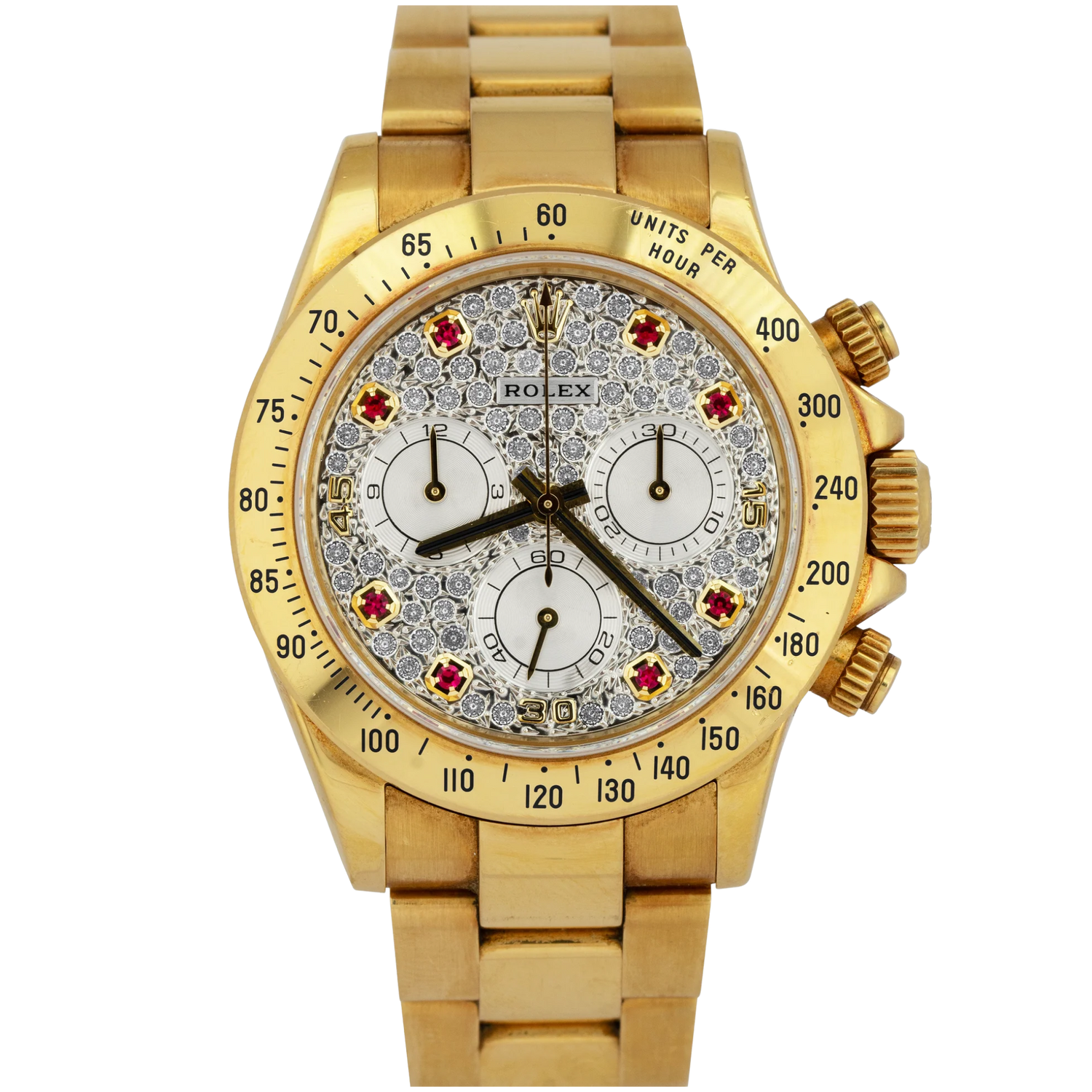 Rolex Daytona Ref. 116528 Yellow Gold Pave Dial with Ruby Markers