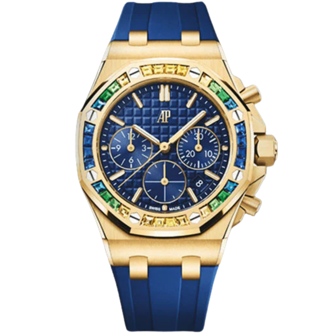 Audemars Piguet Royal Oak Offshore Ref. 26236BA.YY.D346CA.01 37MM Yellow Gold Blue Dial/Rainbow Bezel