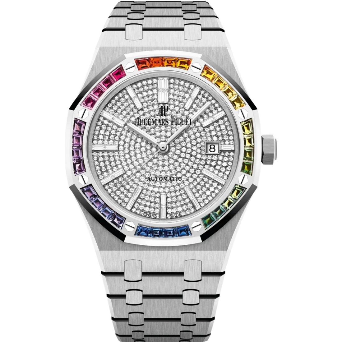 Audemars Piguet Royal Oak Ref. 15413BC.YY.1220BC.01 41MM White Gold Pave Dial with Rainbow Bezel