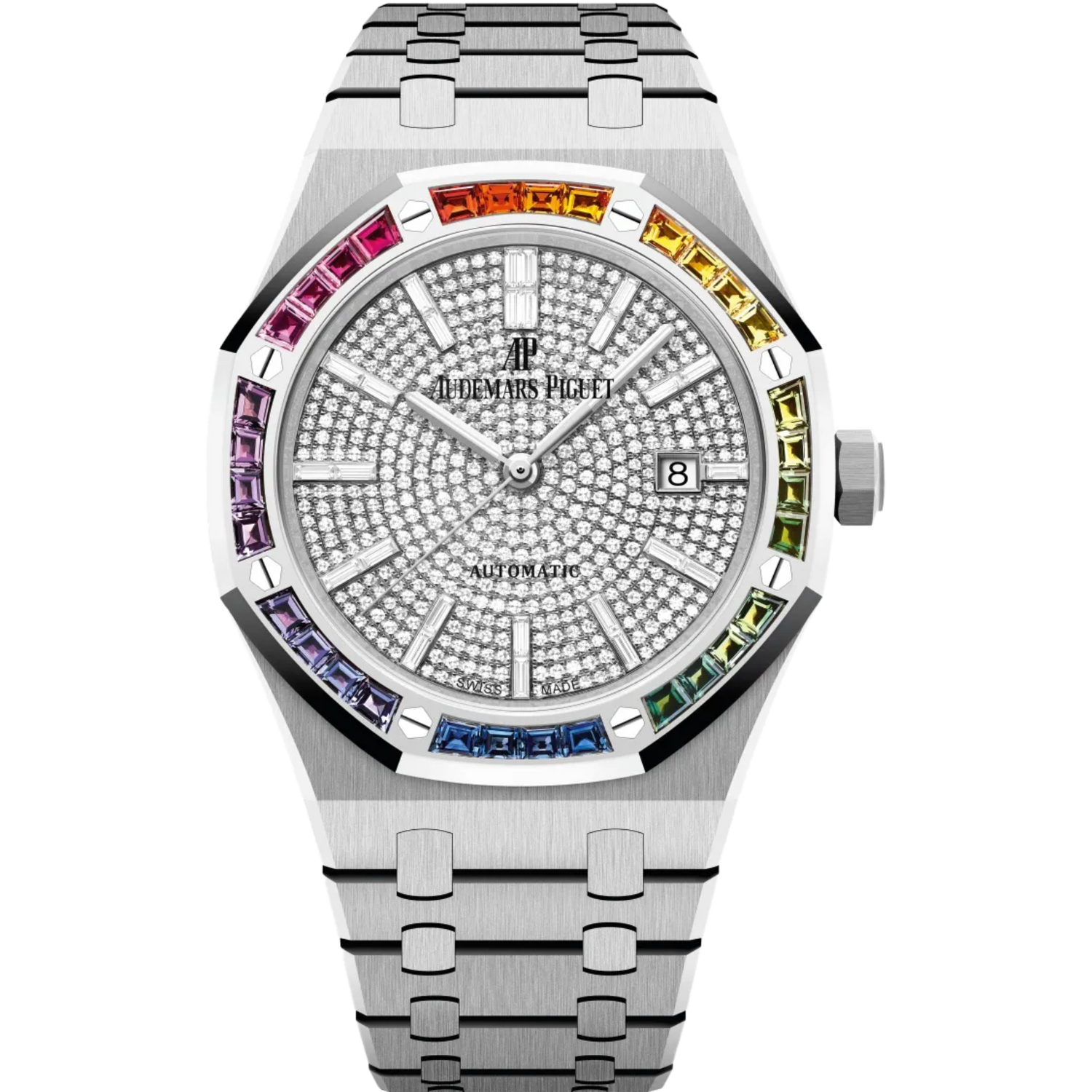 Audemars Piguet Royal Oak Ref. 15413BC.YY.1220BC.01 41MM White Gold Pave Dial with Rainbow Bezel