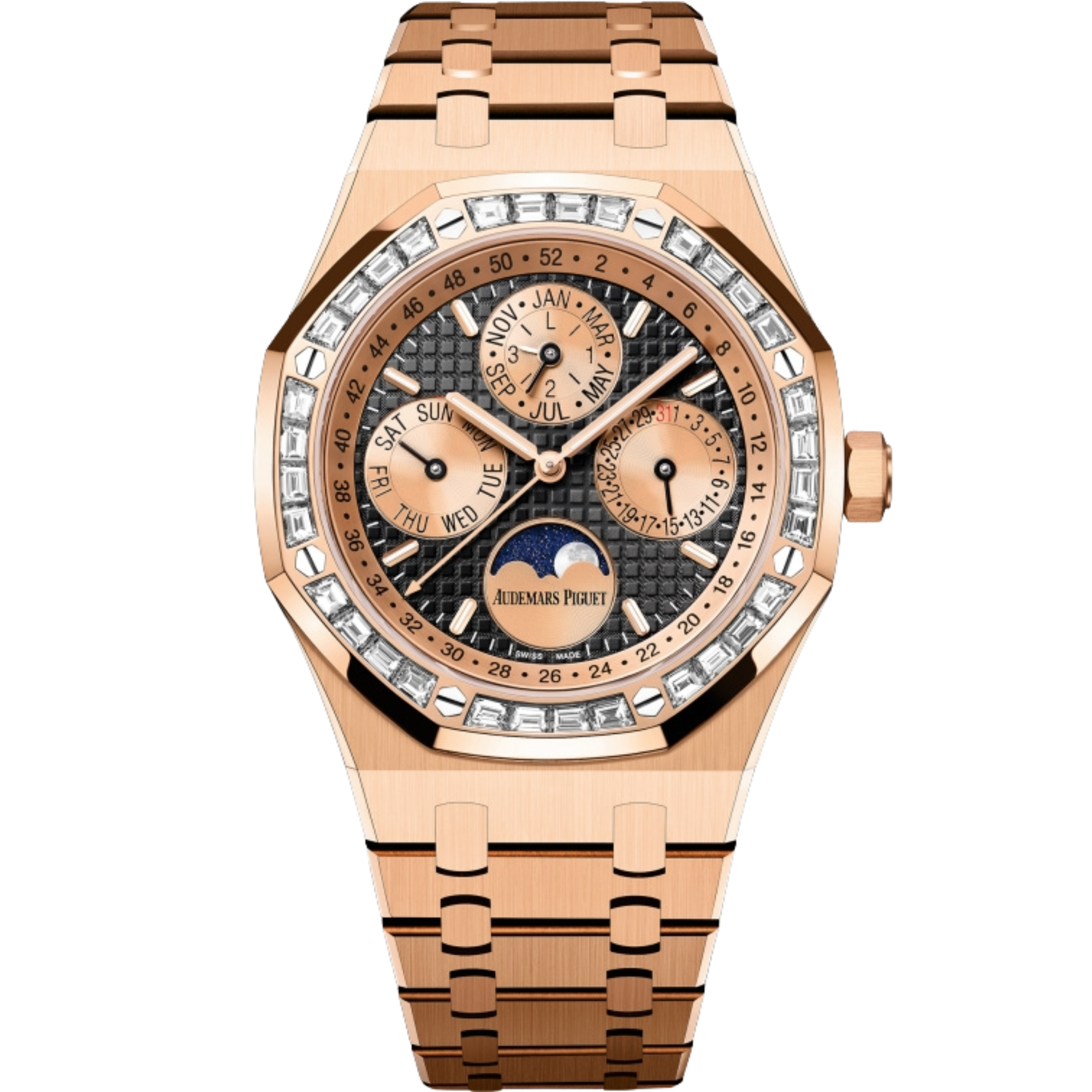 Audemars Piguet Ref. 26614OR.ZZ.1220OR.01 Rose Gold Perpetual Calendar with Black Dial / Rose Gold Subdials / Factory Baguette Bezel