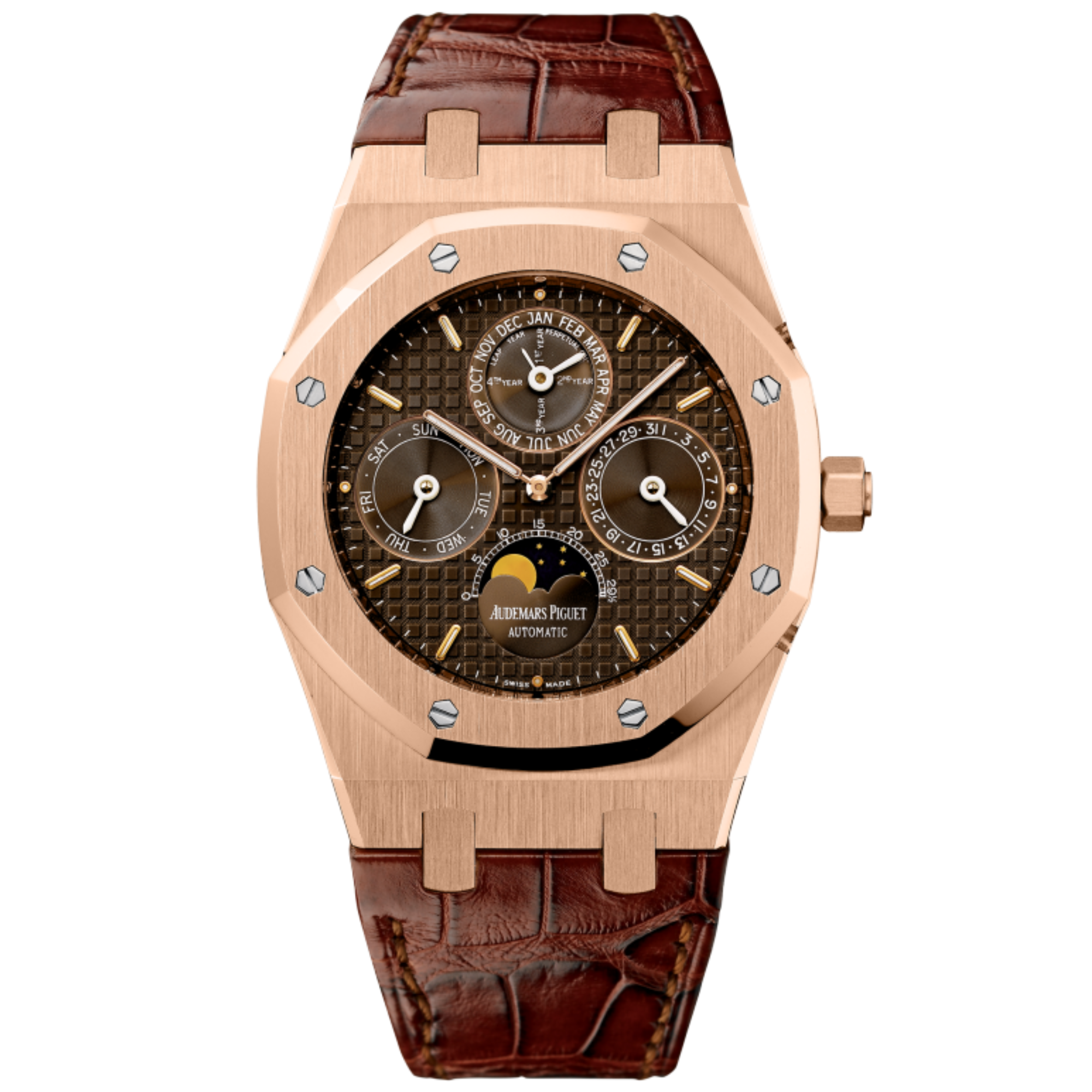 Audemars Piguet Royal Oak Ref. 26252OR.OO.D092CR.01 39MM Rose Gold Chocolate Dial Perpetual Calendar on Leather