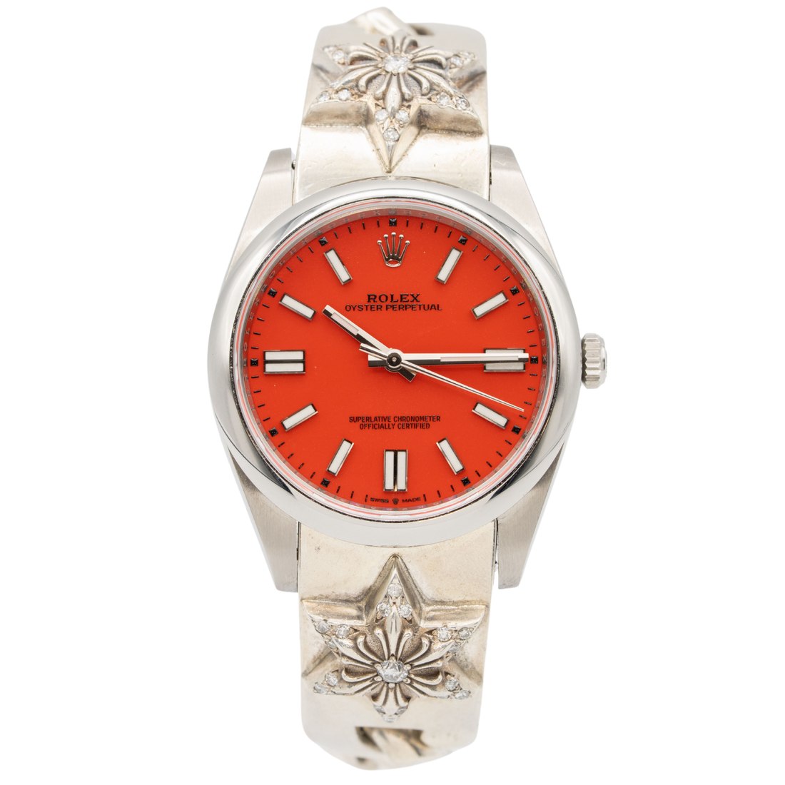 Rolex Oyster Perpetual Ref. 124300 41MM Stainless Steel Coral Red with Chrome Hearts Stainless Steel &quot;American Flag&quot; Bracelet