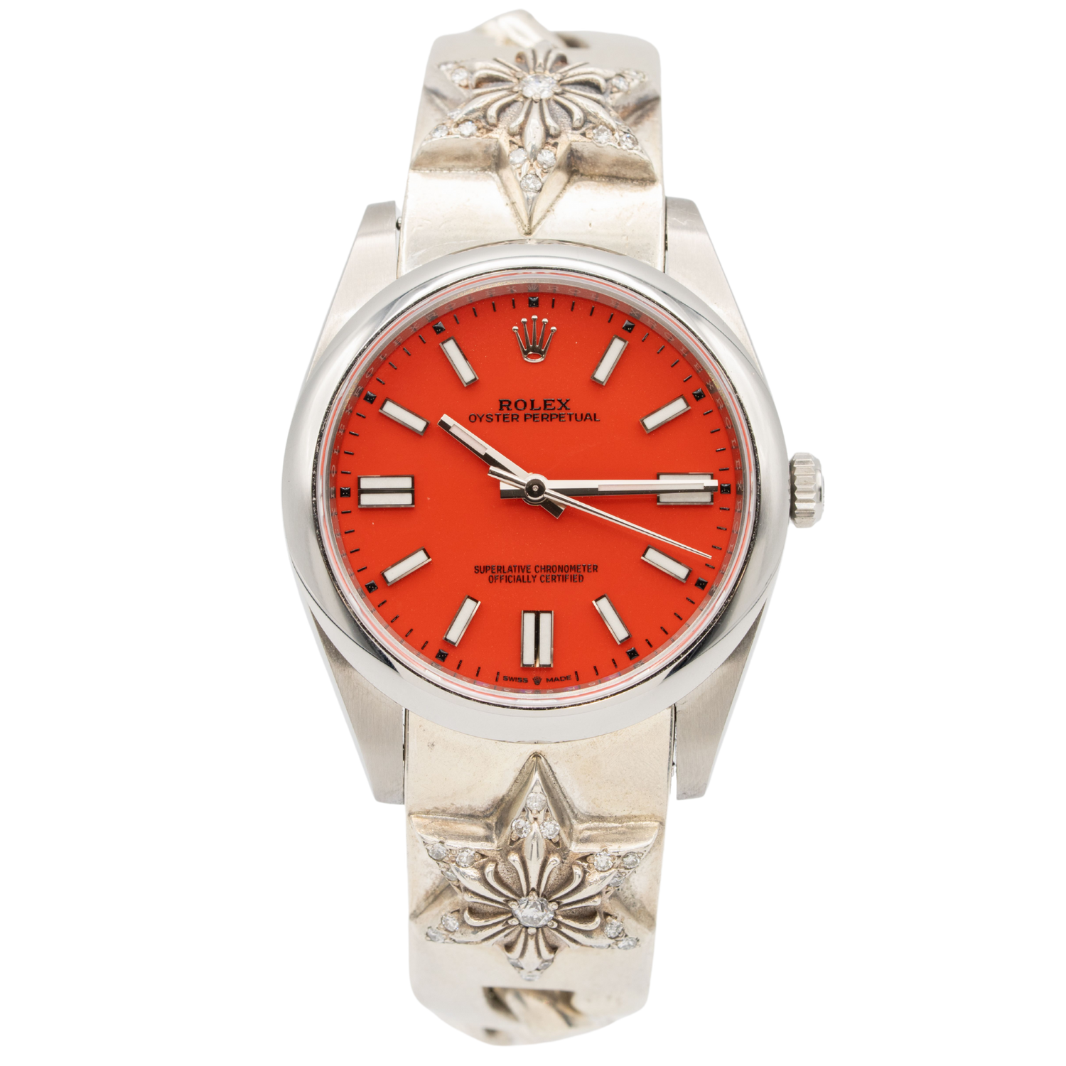 Rolex Oyster Perpetual Ref. 124300 41MM Stainless Steel Coral Red with Chrome Hearts Stainless Steel &quot;American Flag&quot; Bracelet