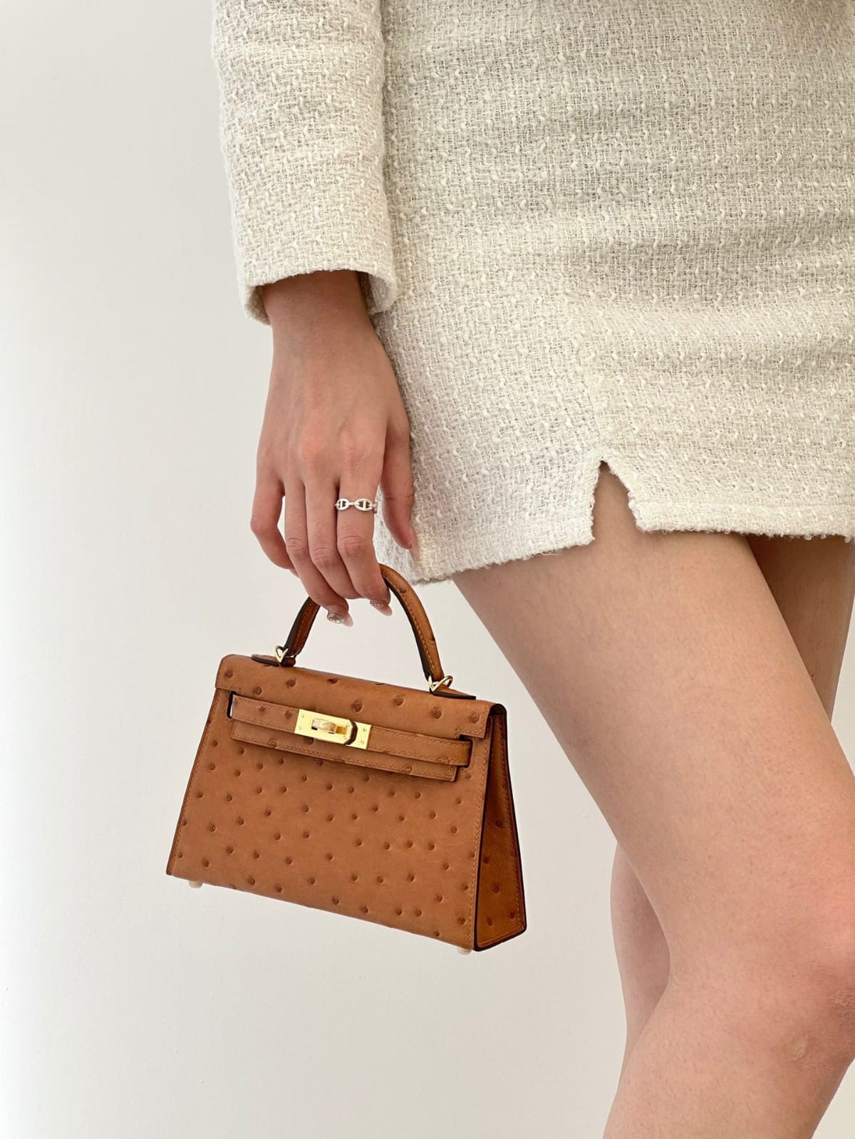 Hermes Inspired Kelly Sellier 20 Gold Ostrich Gold Hardware