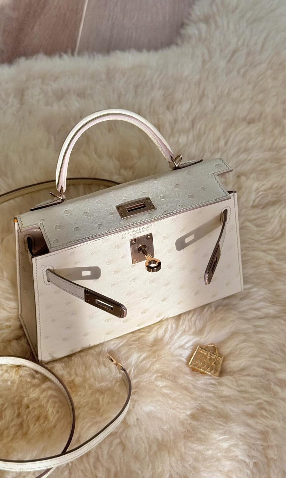 HERMES Inspired Mini Kelly II handbag in Limoncello Chevre leather with Palladium hardware
