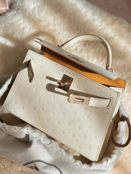 HERMES Inspired Mini Kelly II handbag in Limoncello Chevre leather with Palladium hardware