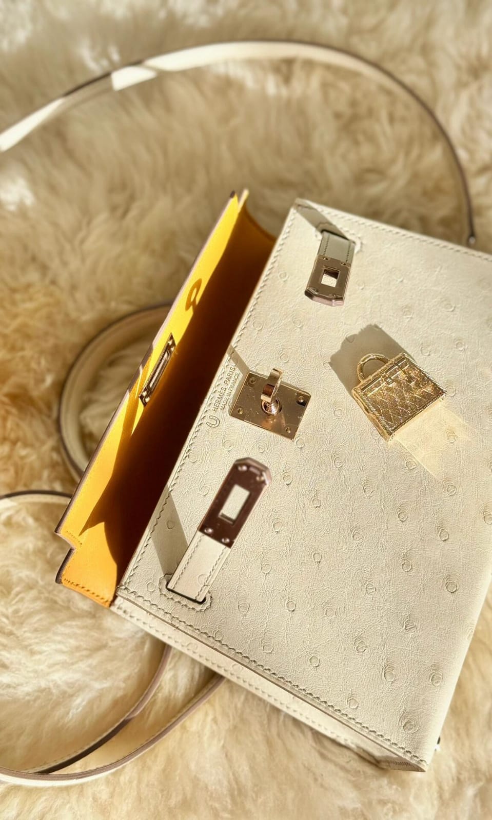 HERMES Inspired Mini Kelly II handbag in Limoncello Chevre leather with Palladium hardware