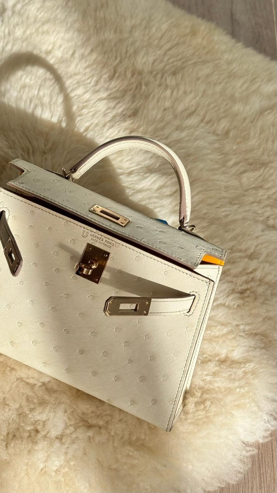 HERMES Inspired Mini Kelly II handbag in Limoncello Chevre leather with Palladium hardware