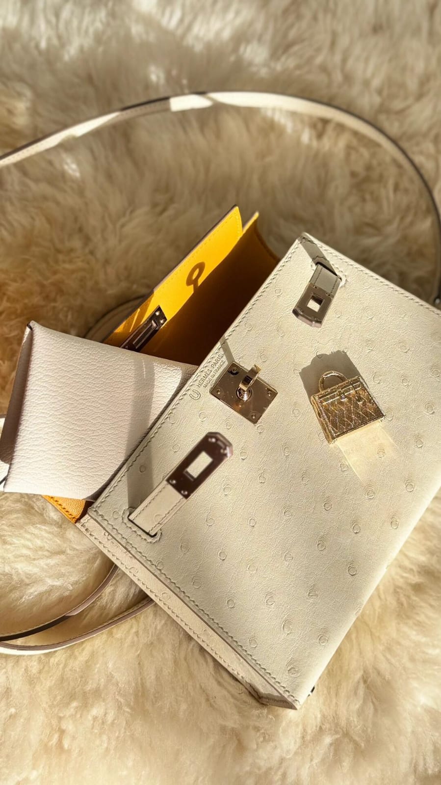 HERMES Inspired Mini Kelly II handbag in Limoncello Chevre leather with Palladium hardware