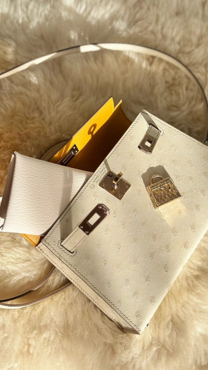 HERMES Inspired Mini Kelly II handbag in Limoncello Chevre leather with Palladium hardware