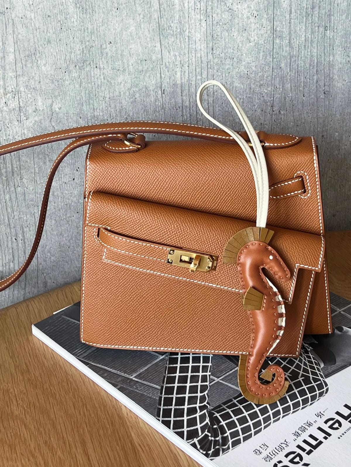 HERMES Inspired Limited Edition Kelly en Desordre shoulder bag in Gold Epsom leather with Gold hardware