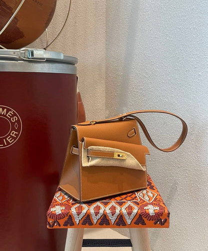 HERMES Inspired Limited Edition Kelly en Desordre shoulder bag in Gold Epsom leather with Gold hardware