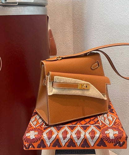 HERMES Inspired Limited Edition Kelly en Desordre shoulder bag in Gold Epsom leather with Gold hardware