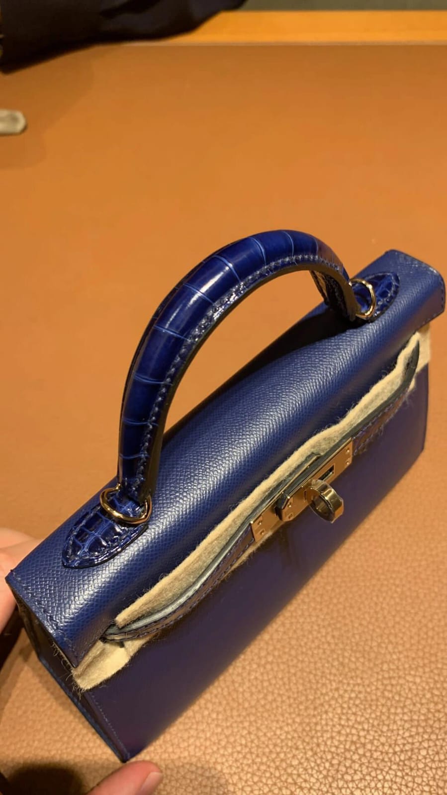 Hermes Inspired Kelly 25 Sellier Bleu Saphir Epsom Gold Hardware