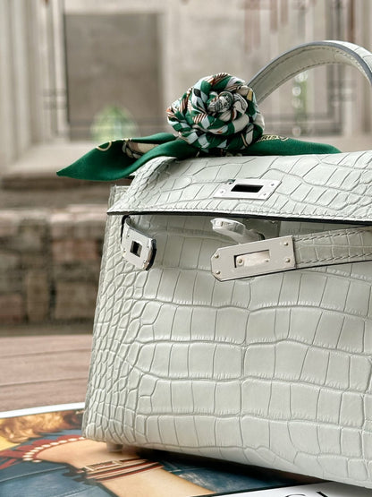 HERMES Inspired Mini Kelly II Vert d’Eau (6U) Matte Alligator Palladium hardware