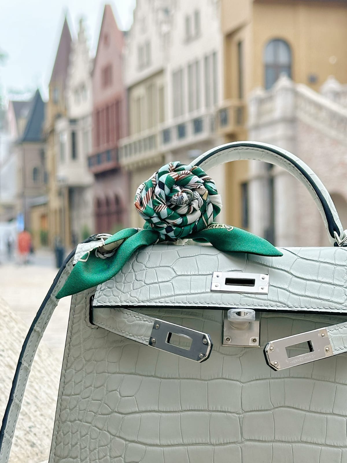 HERMES Inspired Mini Kelly II Vert d’Eau (6U) Matte Alligator Palladium hardware