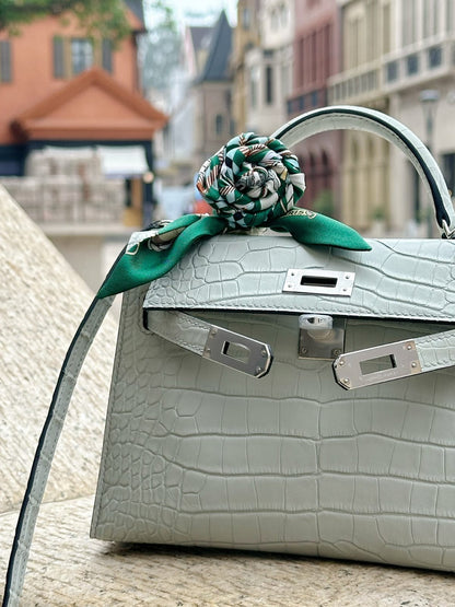 HERMES Inspired Mini Kelly II Vert d’Eau (6U) Matte Alligator Palladium hardware