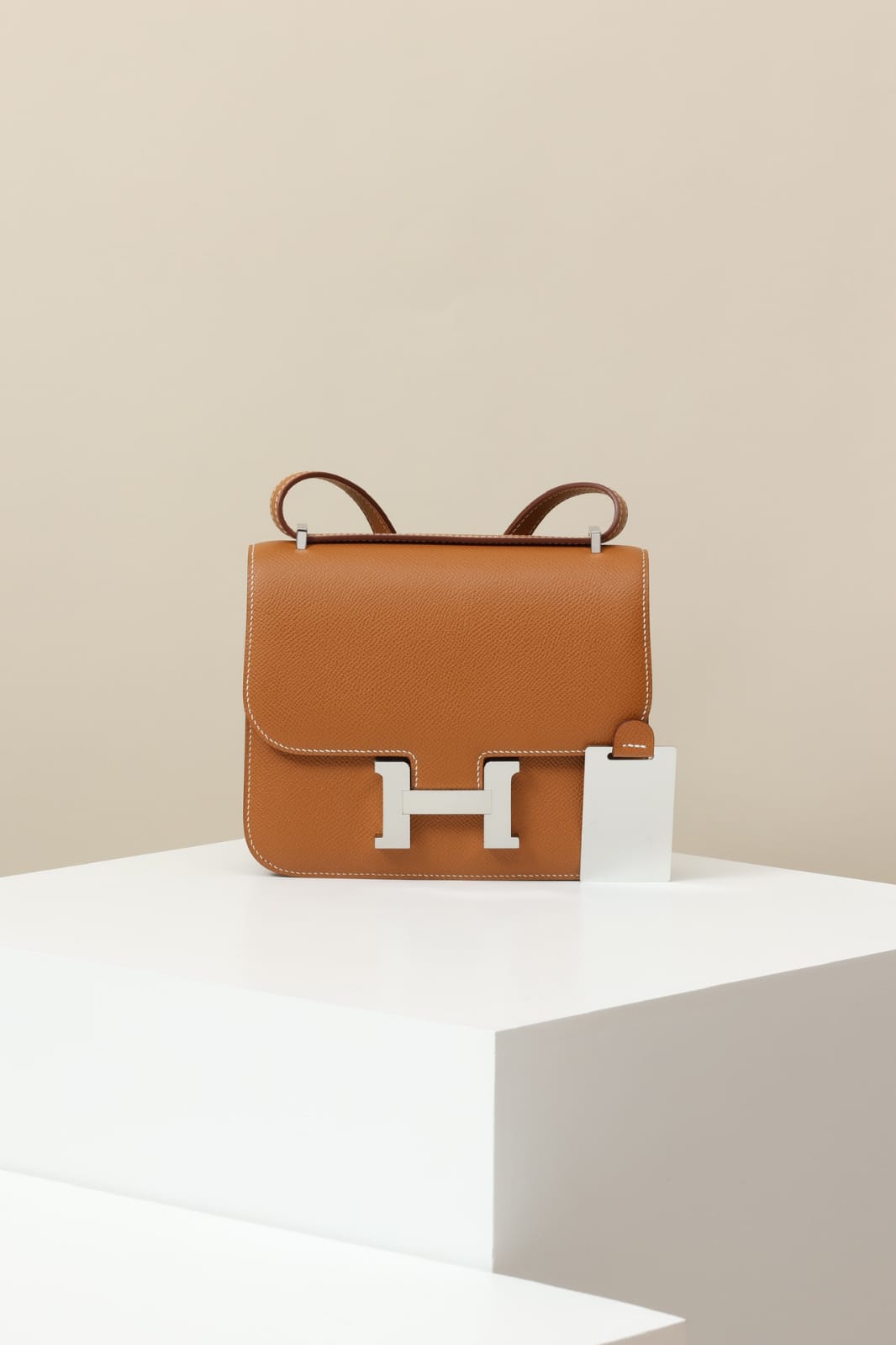 HERMES Inspired Constance 24 shoulder bag in Gold Epsom leather with Palladium hardware
