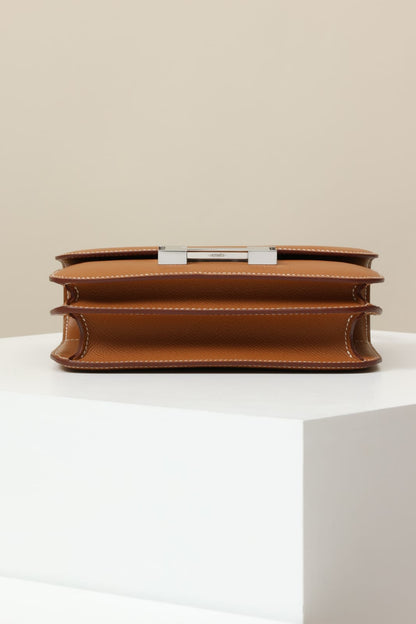HERMES Inspired Constance 24 shoulder bag in Gold Epsom leather with Palladium hardware