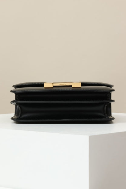 HERMES Inspired Constance Mini 19 shoulder bag in Black Swift leather with Gold hardware