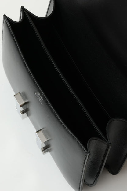 HERMES Inspired Constance Mini 19 shoulder bag in Black Swift leather with Gold hardware