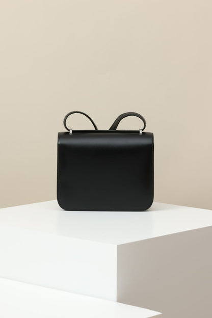 HERMES Inspired Constance Mini 19 shoulder bag in Black Swift leather with Gold hardware
