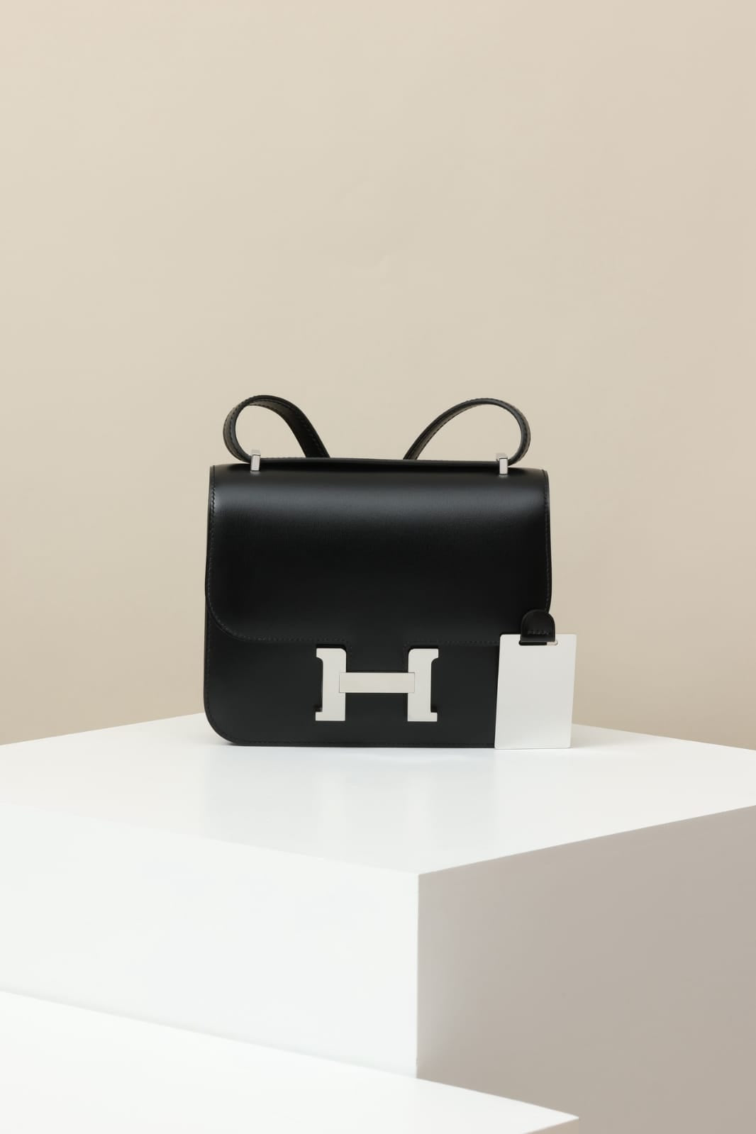 HERMES Inspired Constance Mini 19 shoulder bag in Black Swift leather with Gold hardware