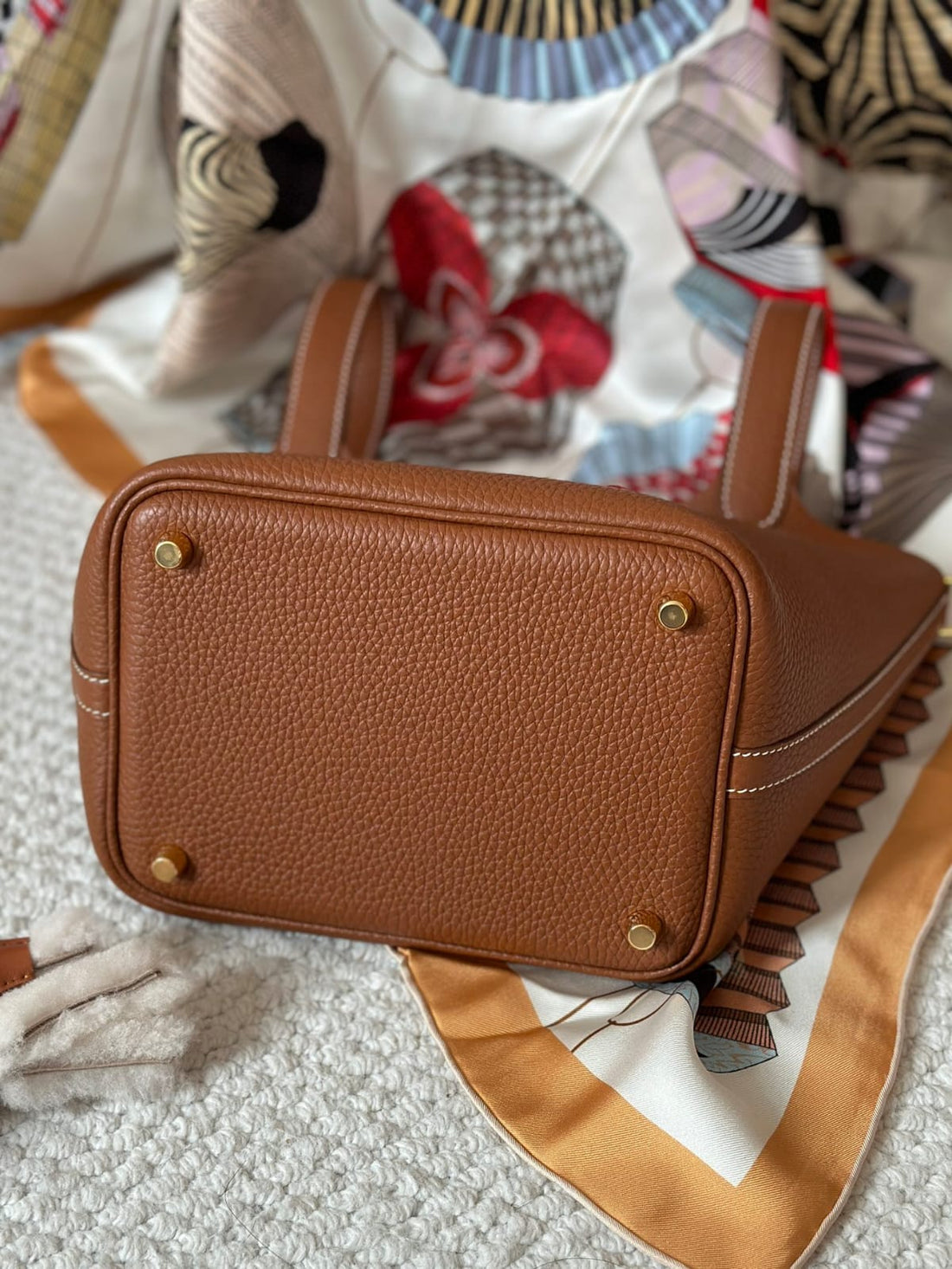 HERMES Inspired Picotin Lock 18 Gold Taurillion Maurice Gold Hardware