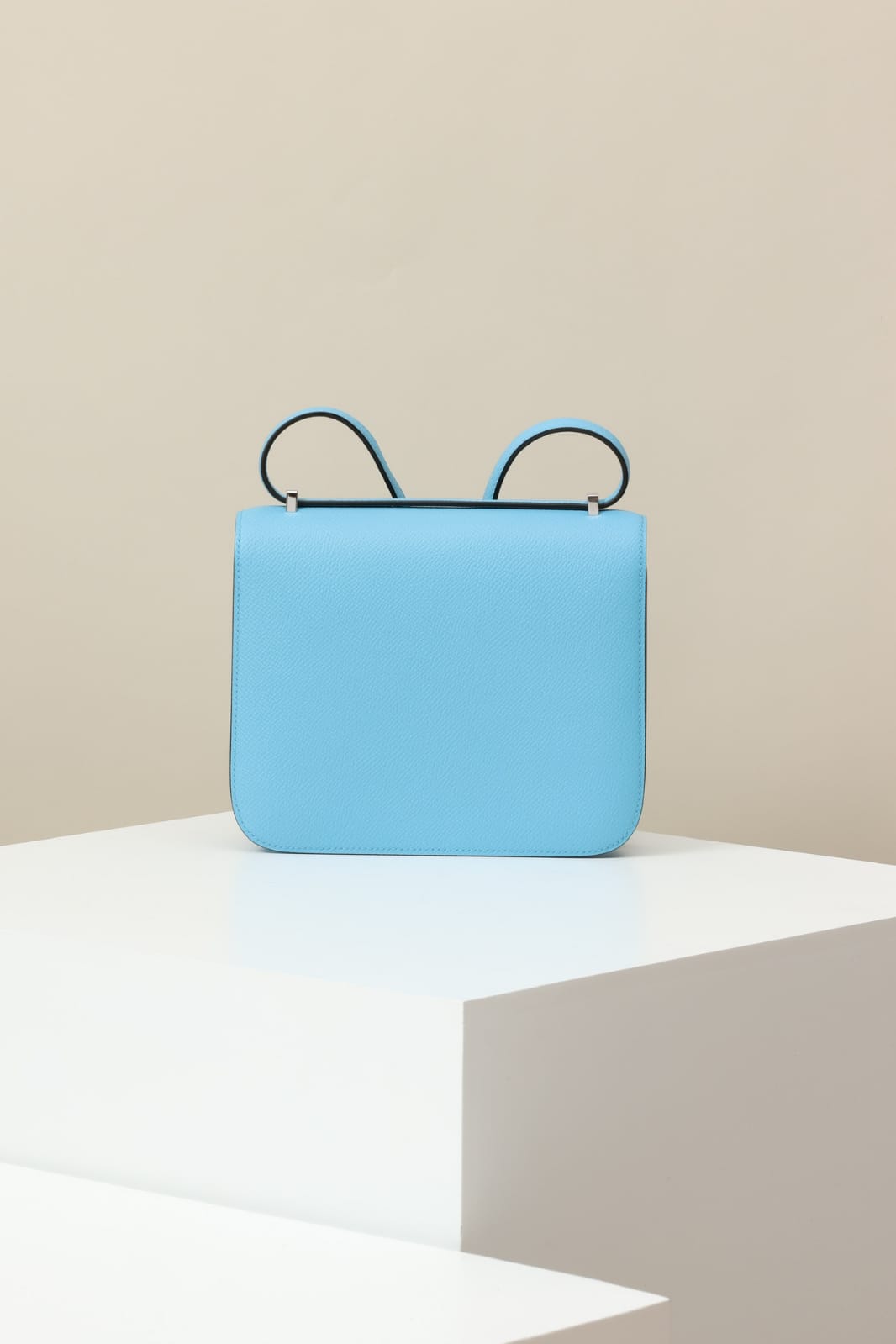 HERMES Inspired Constance Mini 19 Shoulder bag in Celeste Epsom leather with Palladium hardware