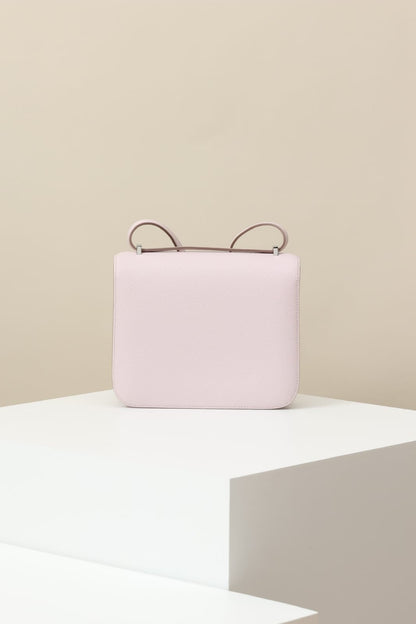 HERMES Inspired Constance Mini 19 shoulder bag in Rose Sakura Swift leather with Palladium hardware
