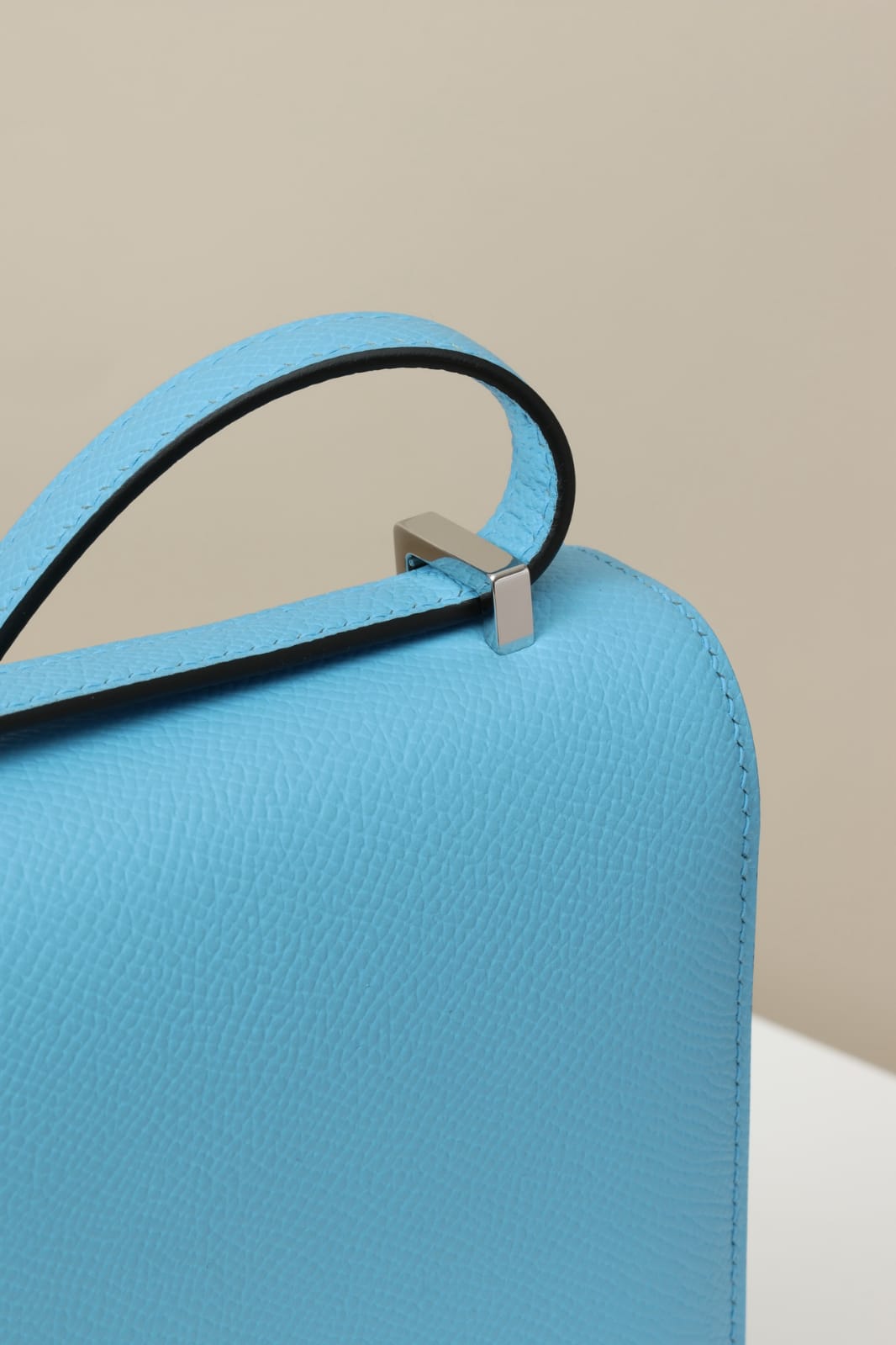 HERMES Inspired Constance Mini 19 Shoulder bag in Celeste Epsom leather with Palladium hardware