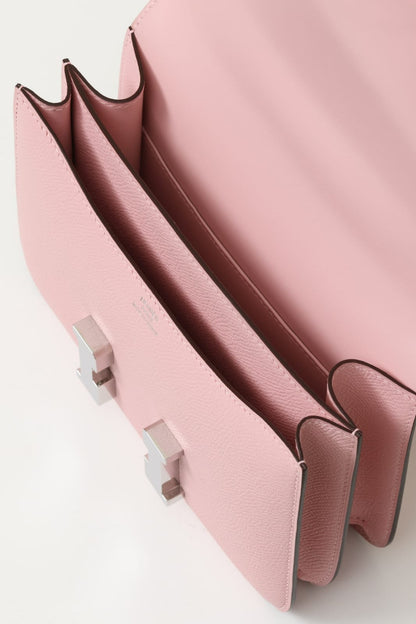 HERMES Inspired Constance Mini 19 shoulder bag in Rose Sakura Swift leather with Palladium hardware