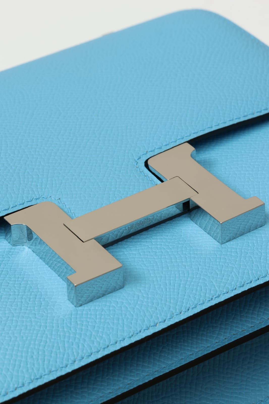 HERMES Inspired Constance Mini 19 Shoulder bag in Celeste Epsom leather with Palladium hardware