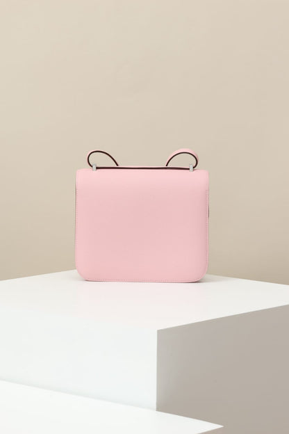 HERMES Inspired Constance Mini 19 shoulder bag in Rose Sakura Swift leather with Palladium hardware
