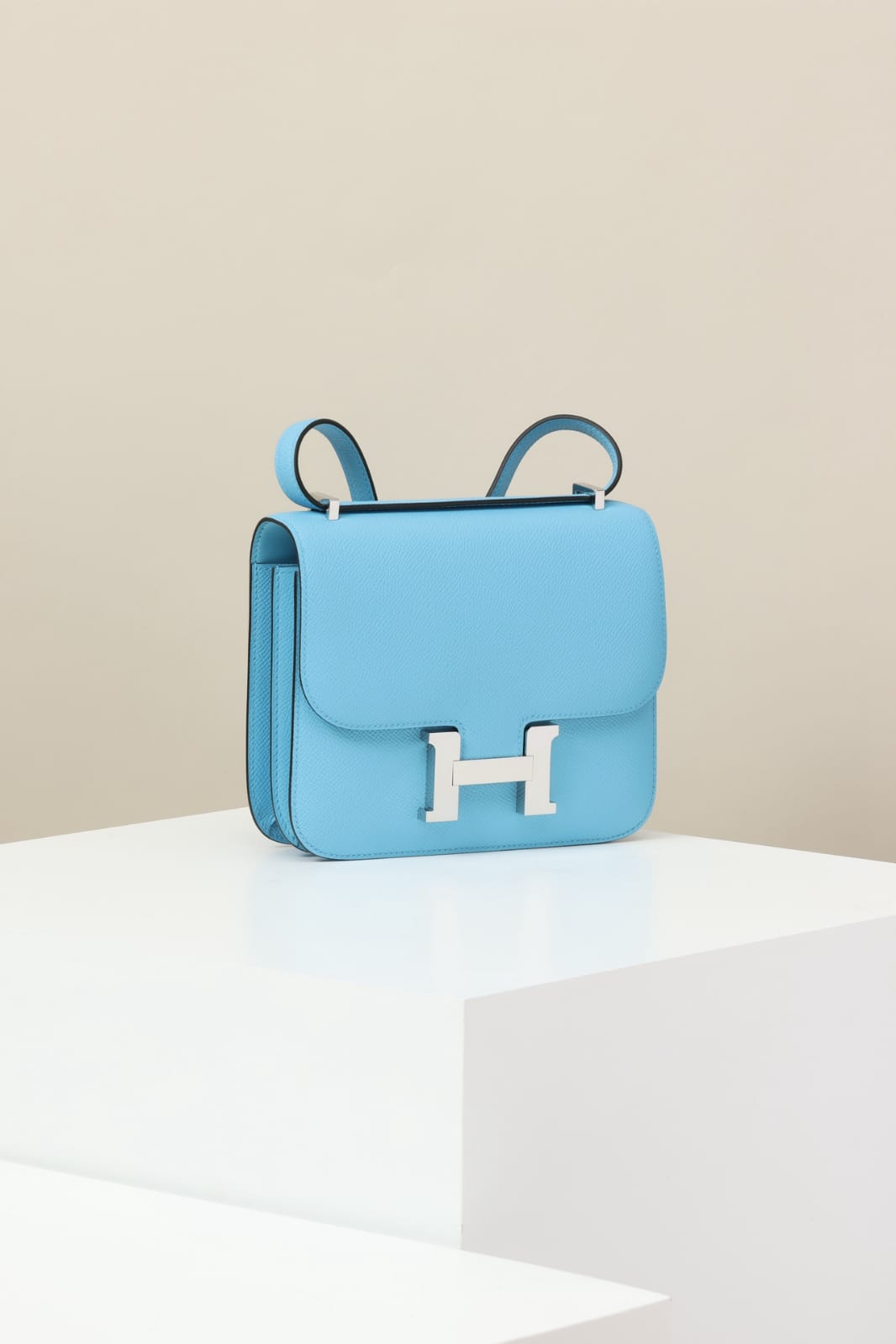 HERMES Inspired Constance Mini 19 Shoulder bag in Celeste Epsom leather with Palladium hardware