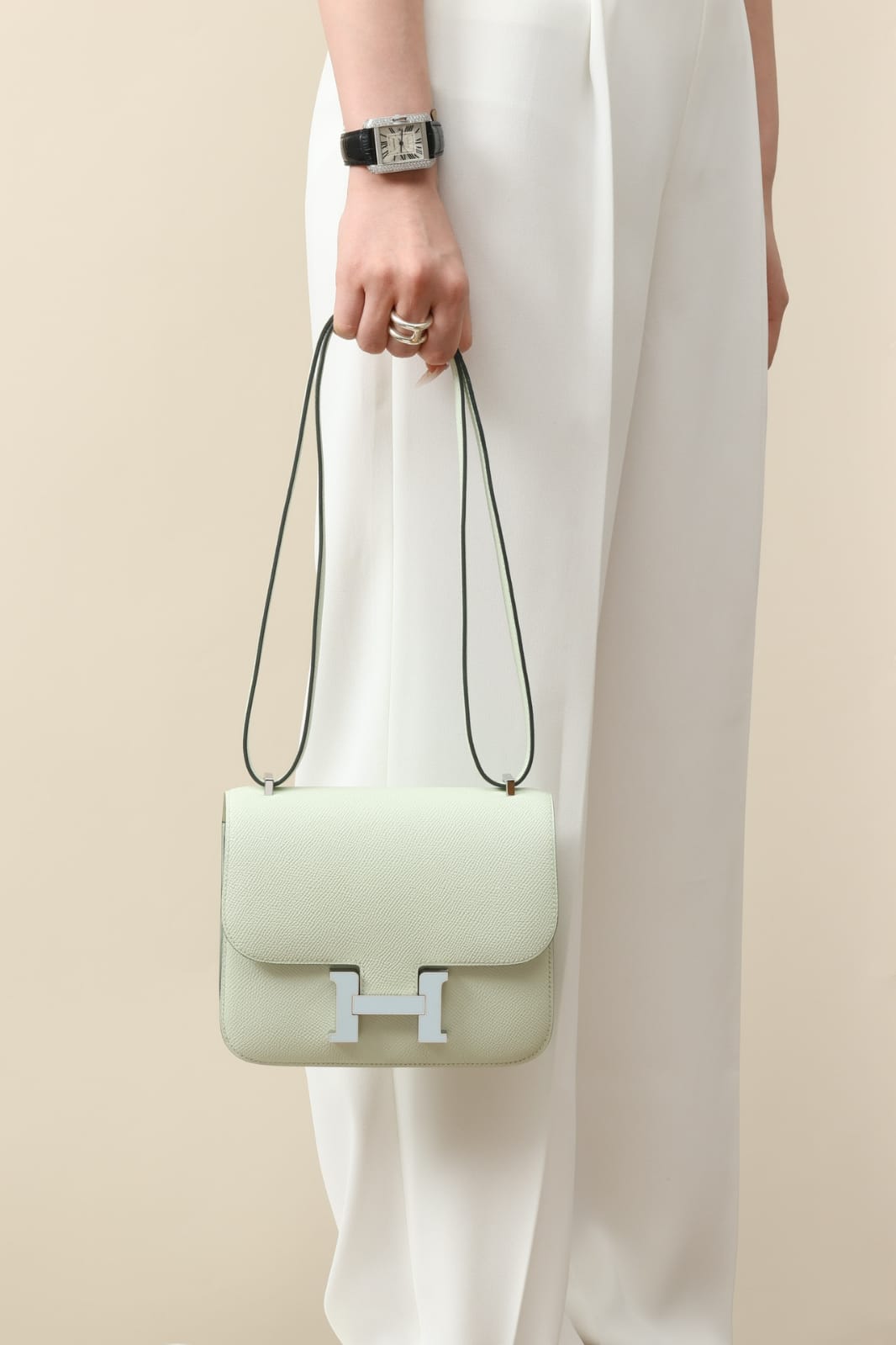 HERMES Inspired Constance Mini 19 shoulder bag in Vert Fizz Epsom leather with Palladium hardware