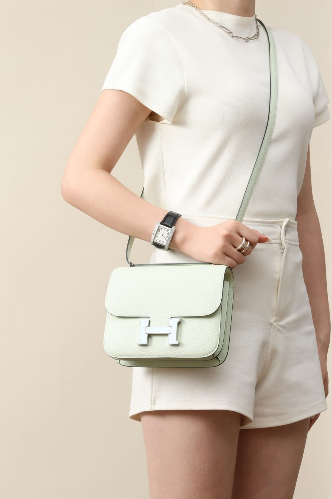 HERMES Inspired Constance Mini 19 shoulder bag in Vert Fizz Epsom leather with Palladium hardware