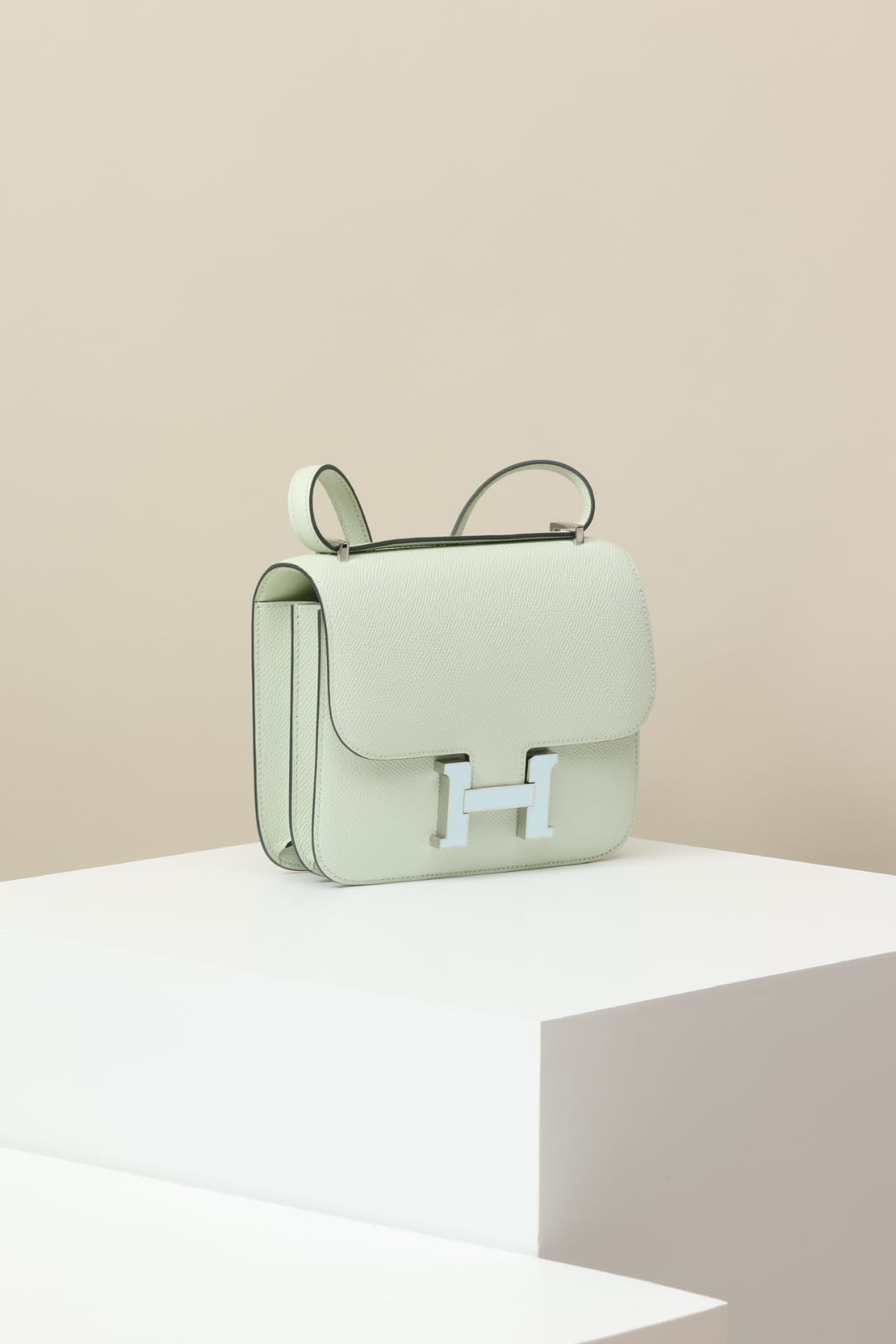 HERMES Inspired Constance Mini 19 shoulder bag in Vert Fizz Epsom leather with Palladium hardware