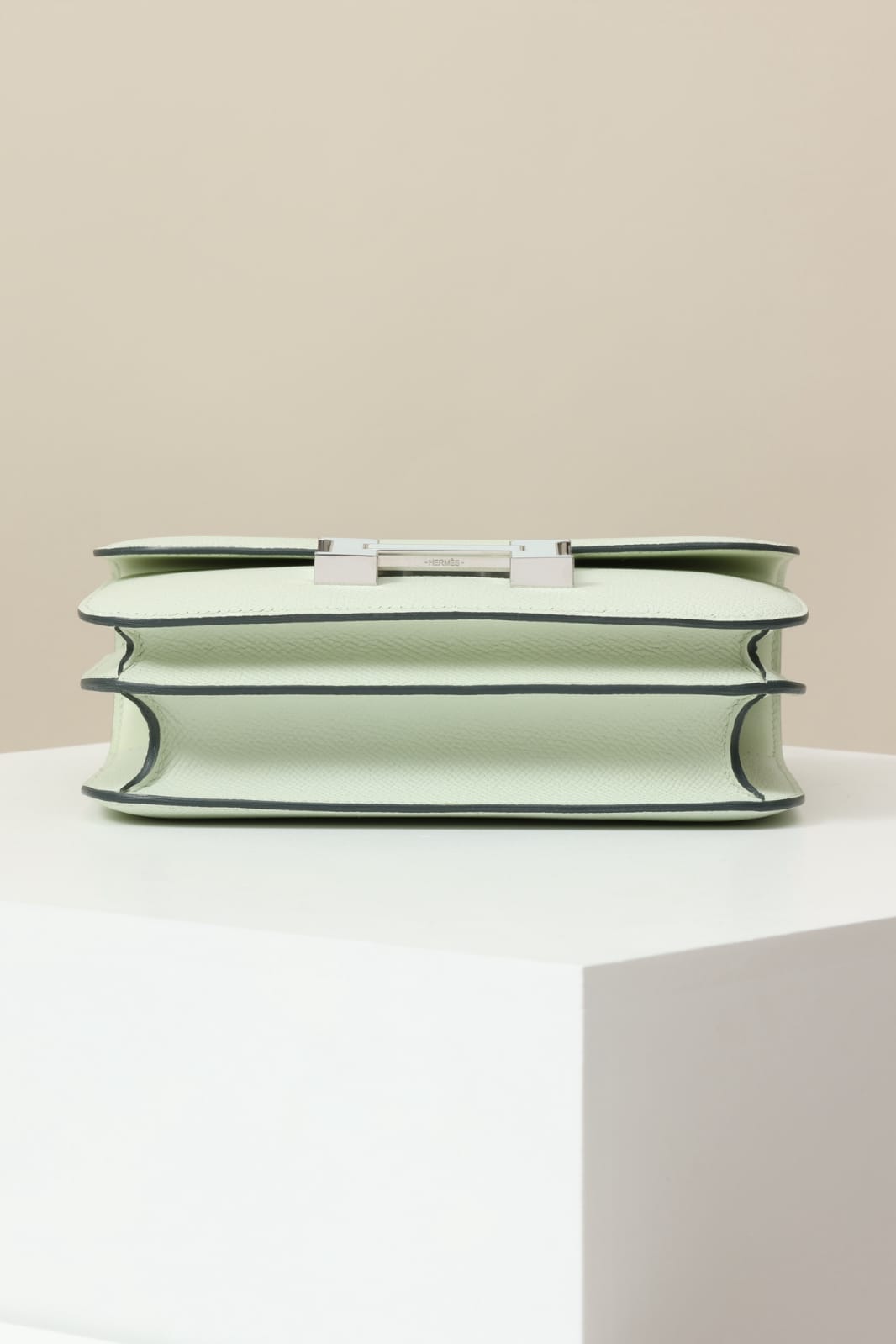 HERMES Inspired Constance Mini 19 shoulder bag in Vert Fizz Epsom leather with Palladium hardware