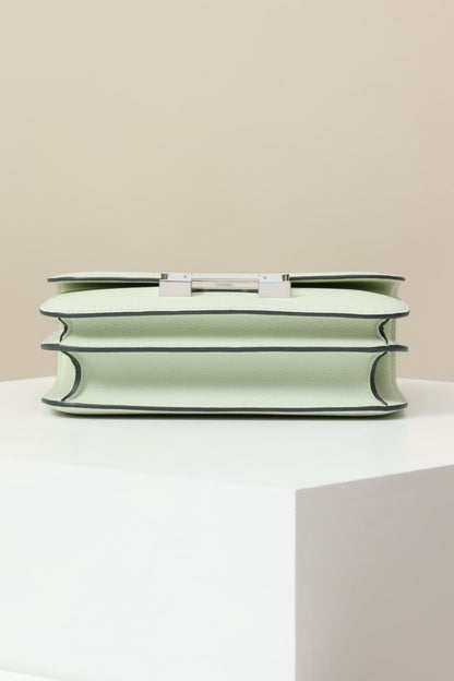 HERMES Inspired Constance Mini 19 shoulder bag in Vert Fizz Epsom leather with Palladium hardware